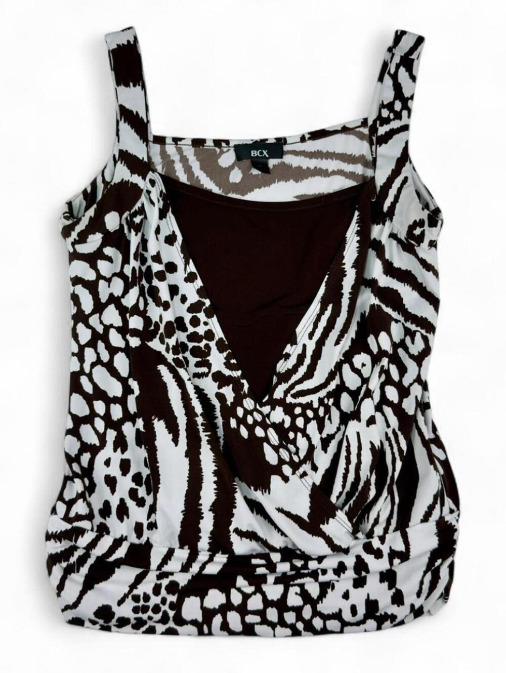 BCX brown & white animal print tank top